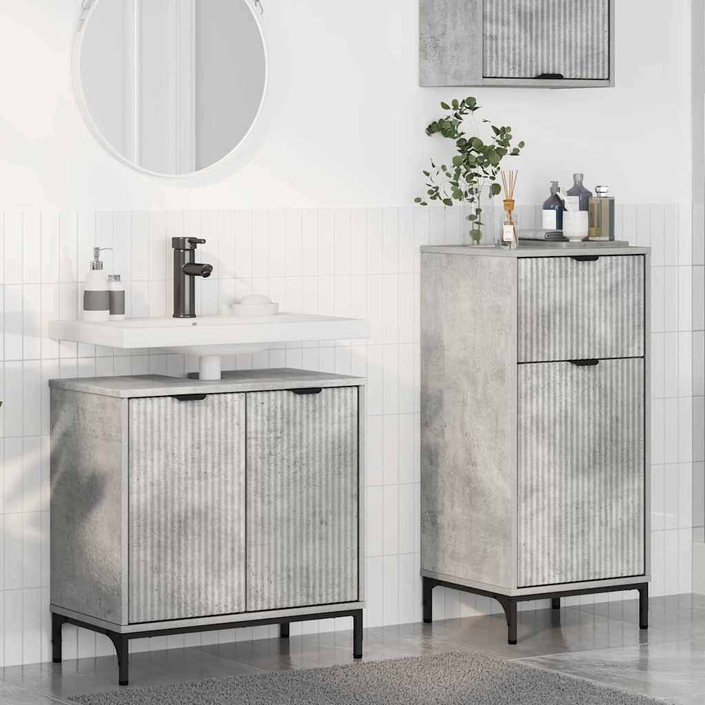 Badkamermeubelset 2 pcs Beton Grijs Geperst Hout en Metaal
