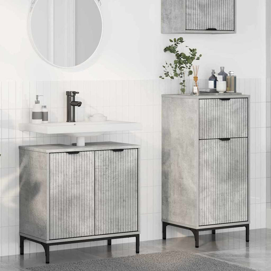 Badkamermeubelset 2 pcs Beton Grijs Geperst Hout en Metaal