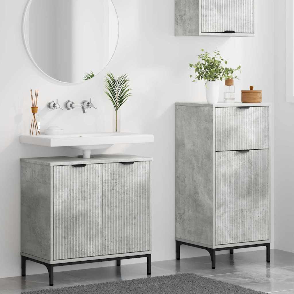 Badkamermeubelset 2 pcs Beton Grijs Geperst Hout en Metaal