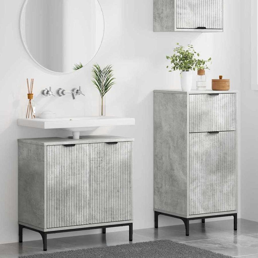 Badkamermeubelset 2 pcs Beton Grijs Geperst Hout en Metaal