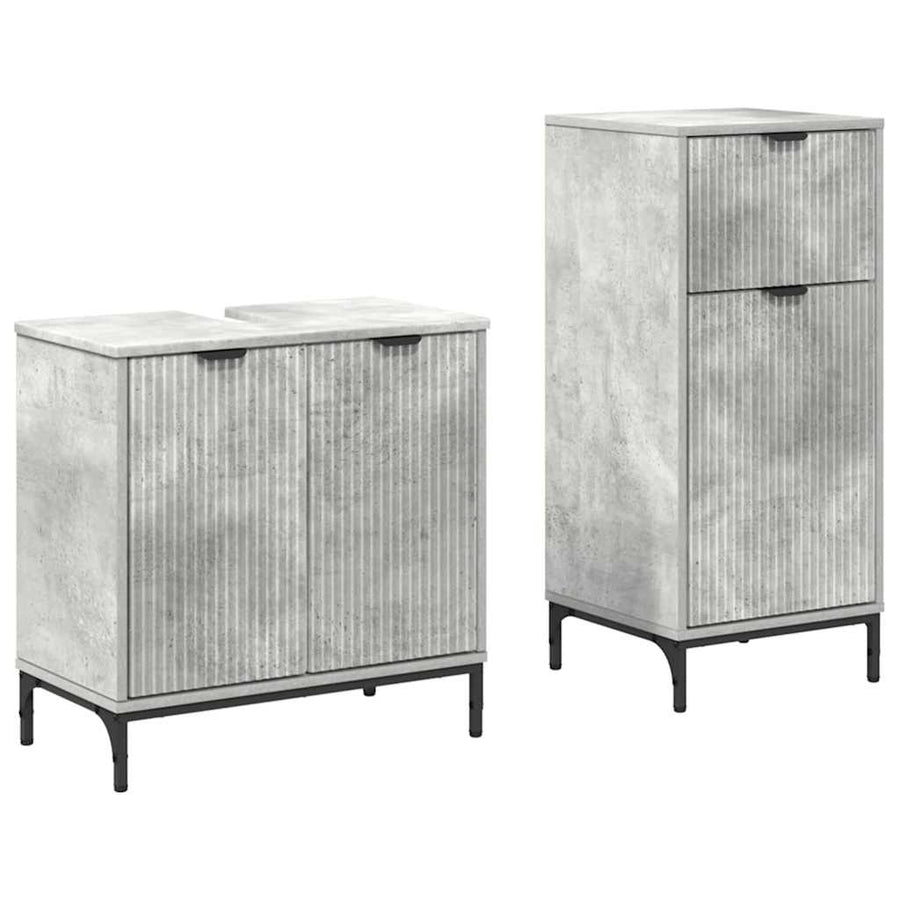 Badkamermeubelset 2 pcs Beton Grijs Geperst Hout en Metaal