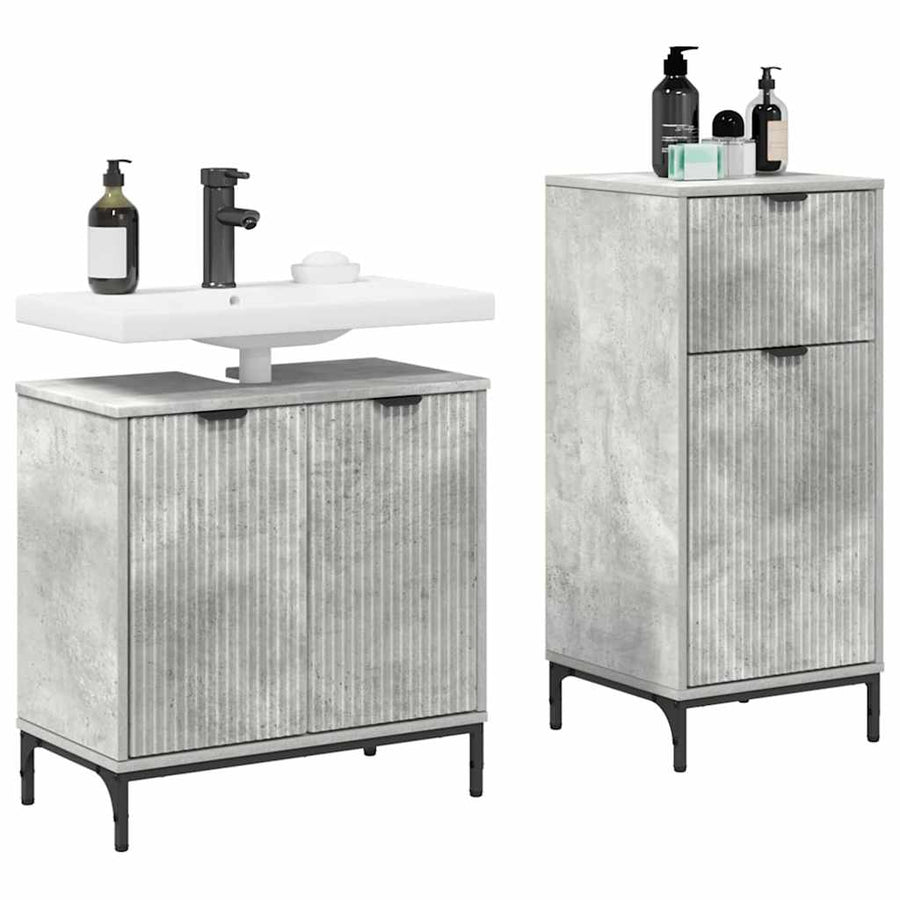 Badkamermeubelset 2 pcs Beton Grijs Geperst Hout en Metaal