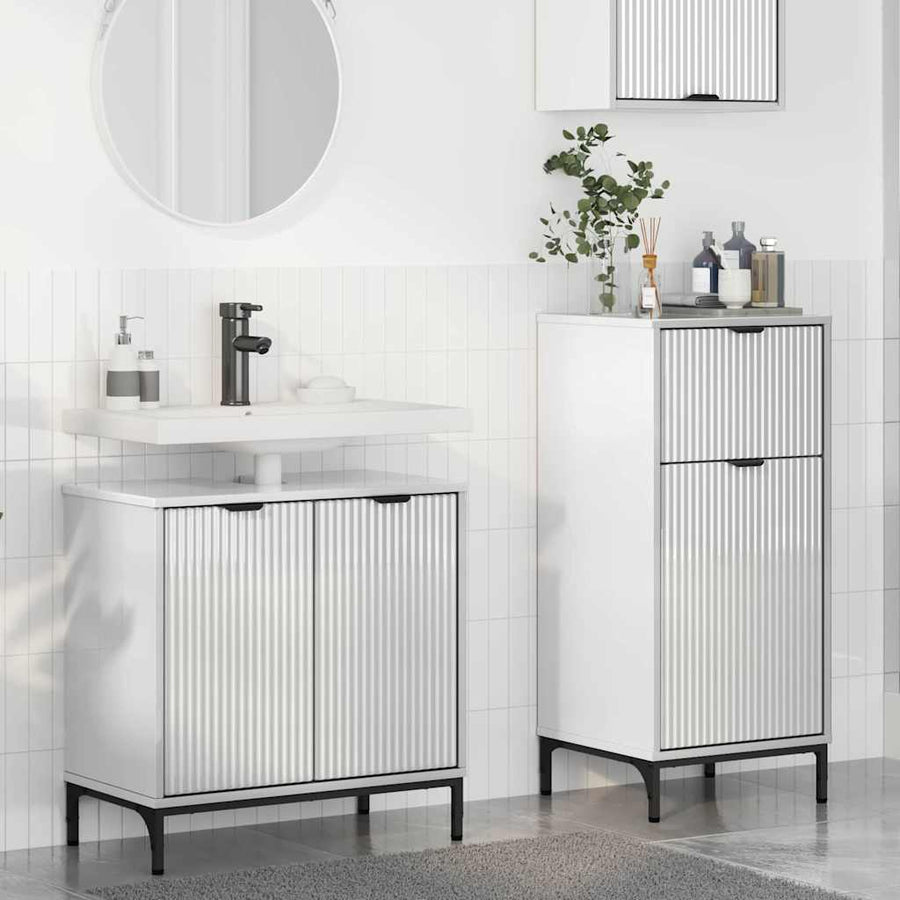 Badkamermeubelset 2 pcs Hoogglans wit Geperst Hout en Metaal