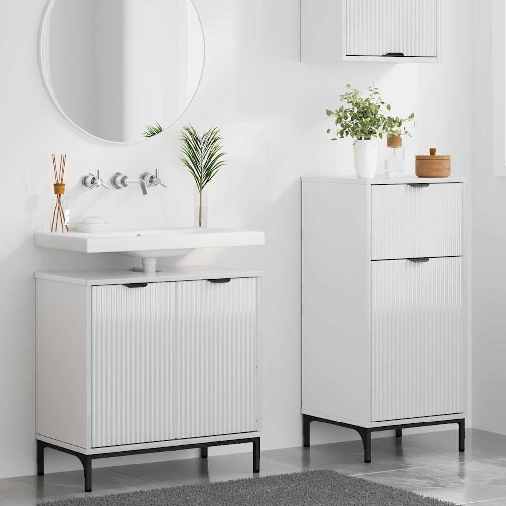 Badkamermeubelset 2 pcs Hoogglans wit Geperst Hout en Metaal