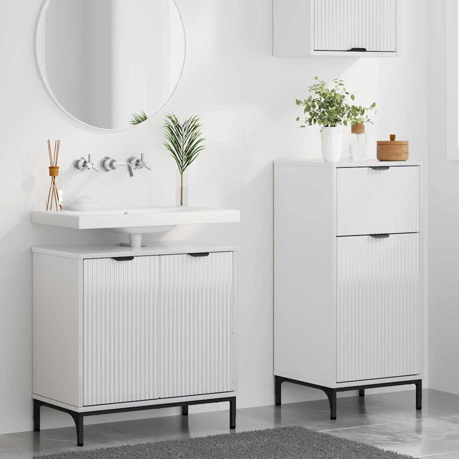 Badkamermeubelset 2 pcs Hoogglans wit Geperst Hout en Metaal