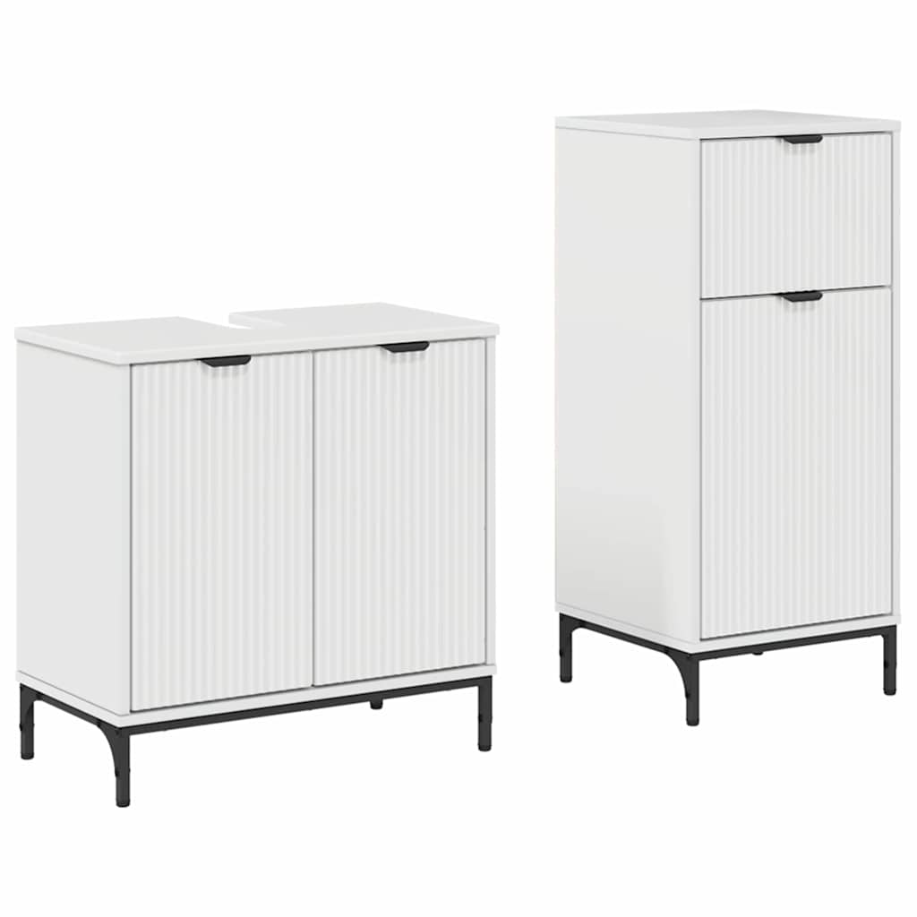 Badkamermeubelset 2 pcs Hoogglans wit Geperst Hout en Metaal