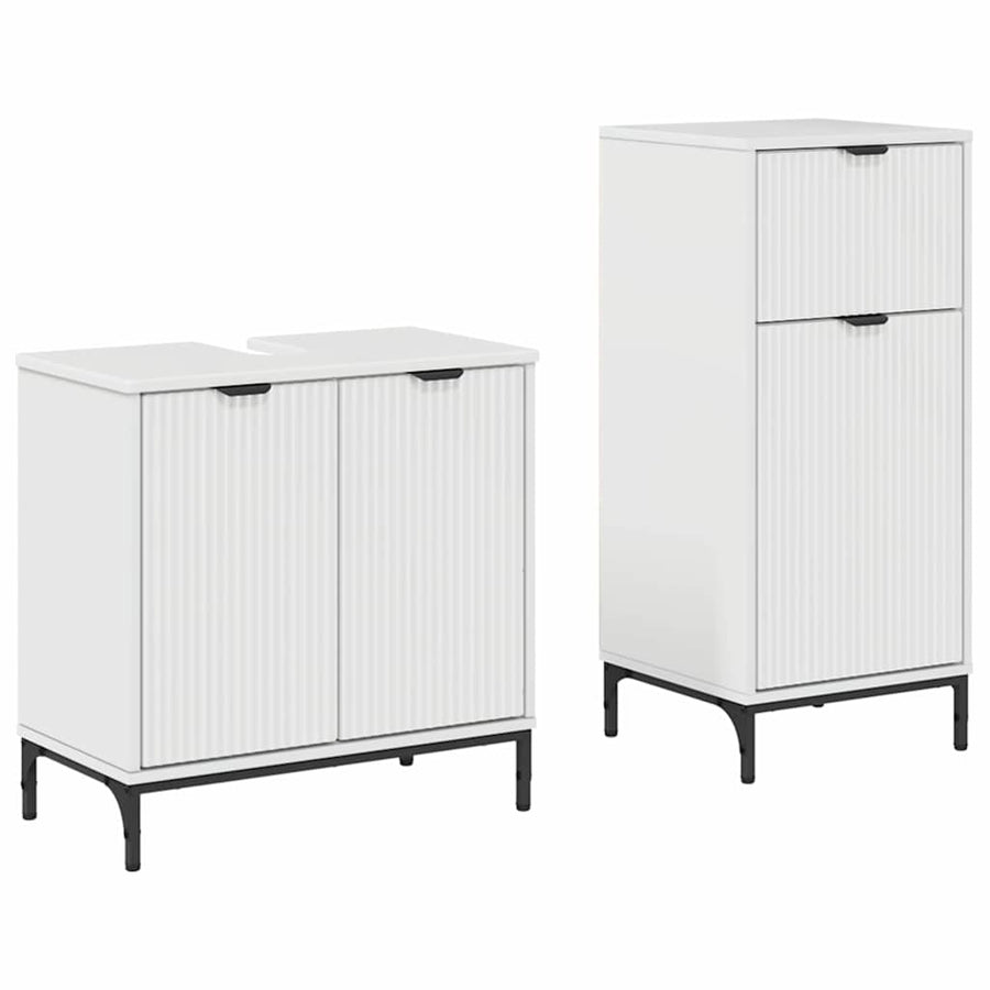 Badkamermeubelset 2 pcs Hoogglans wit Geperst Hout en Metaal