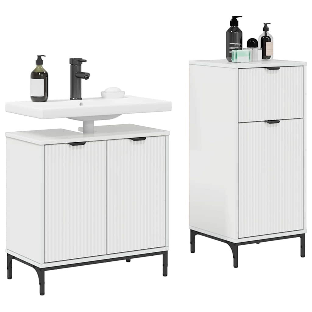 Badkamermeubelset 2 pcs Hoogglans wit Geperst Hout en Metaal