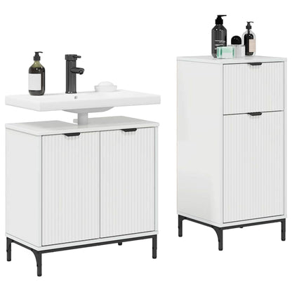 Badkamermeubelset 2 pcs Hoogglans wit Geperst Hout en Metaal
