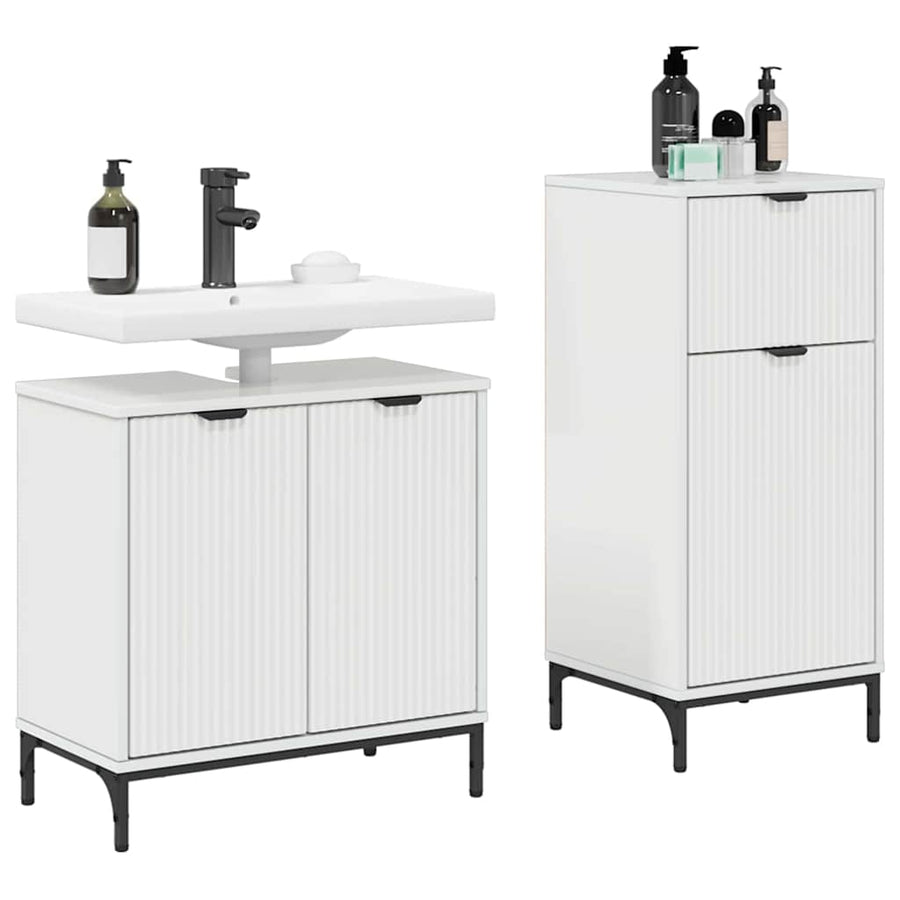 Badkamermeubelset 2 pcs Hoogglans wit Geperst Hout en Metaal