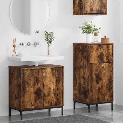 Badkamermeubelset 2 pcs Gerookt eiken Geperst Hout en Metaal