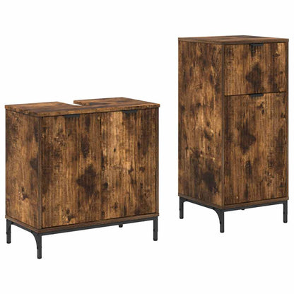Badkamermeubelset 2 pcs Gerookt eiken Geperst Hout en Metaal