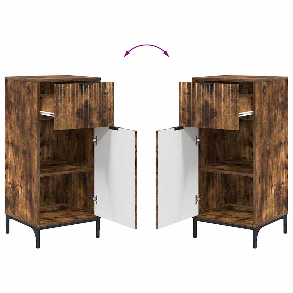 Badkamermeubelset 2 pcs Gerookt eiken Geperst Hout en Metaal