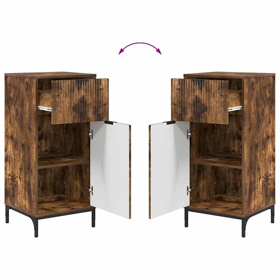 Badkamermeubelset 2 pcs Gerookt eiken Geperst Hout en Metaal