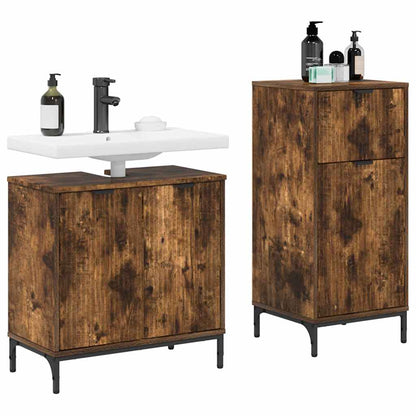 Badkamermeubelset 2 pcs Gerookt eiken Geperst Hout en Metaal