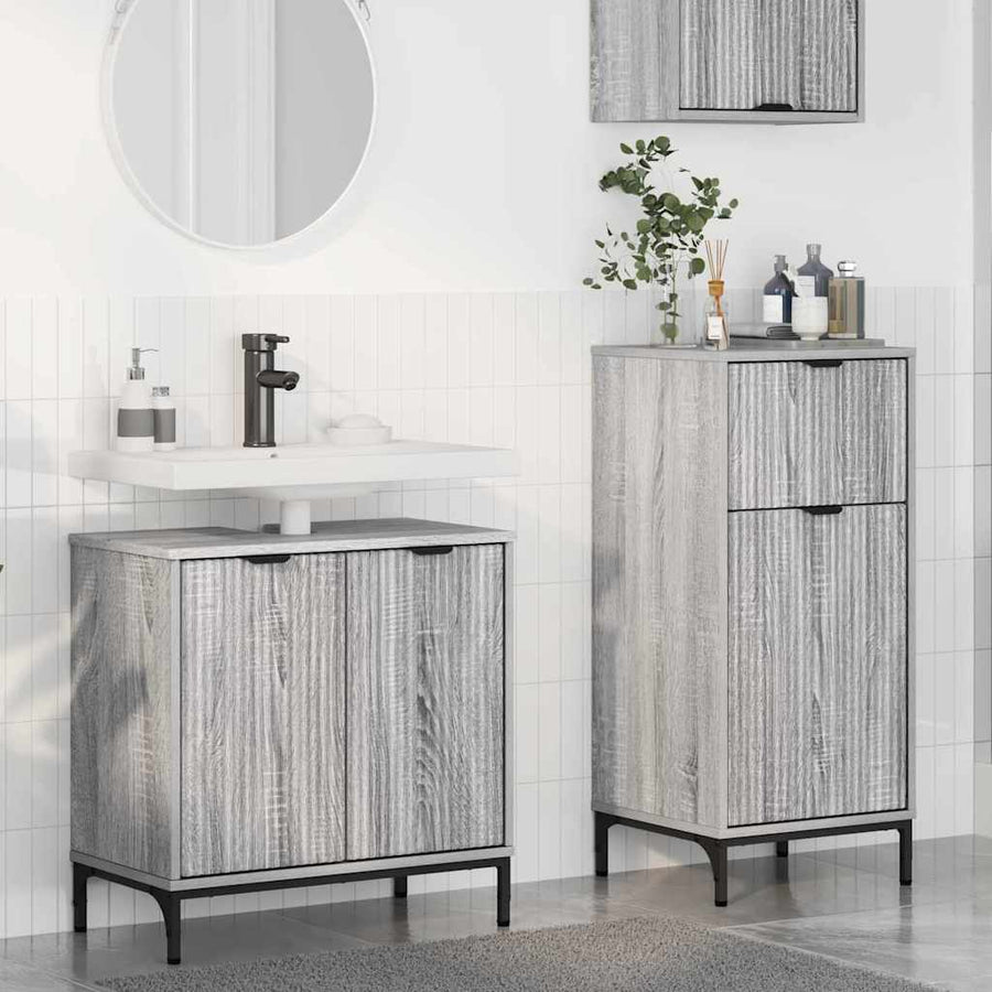Badkamermeubelset 2 pcs Grijs Sonoma Geperst Hout en Metaal