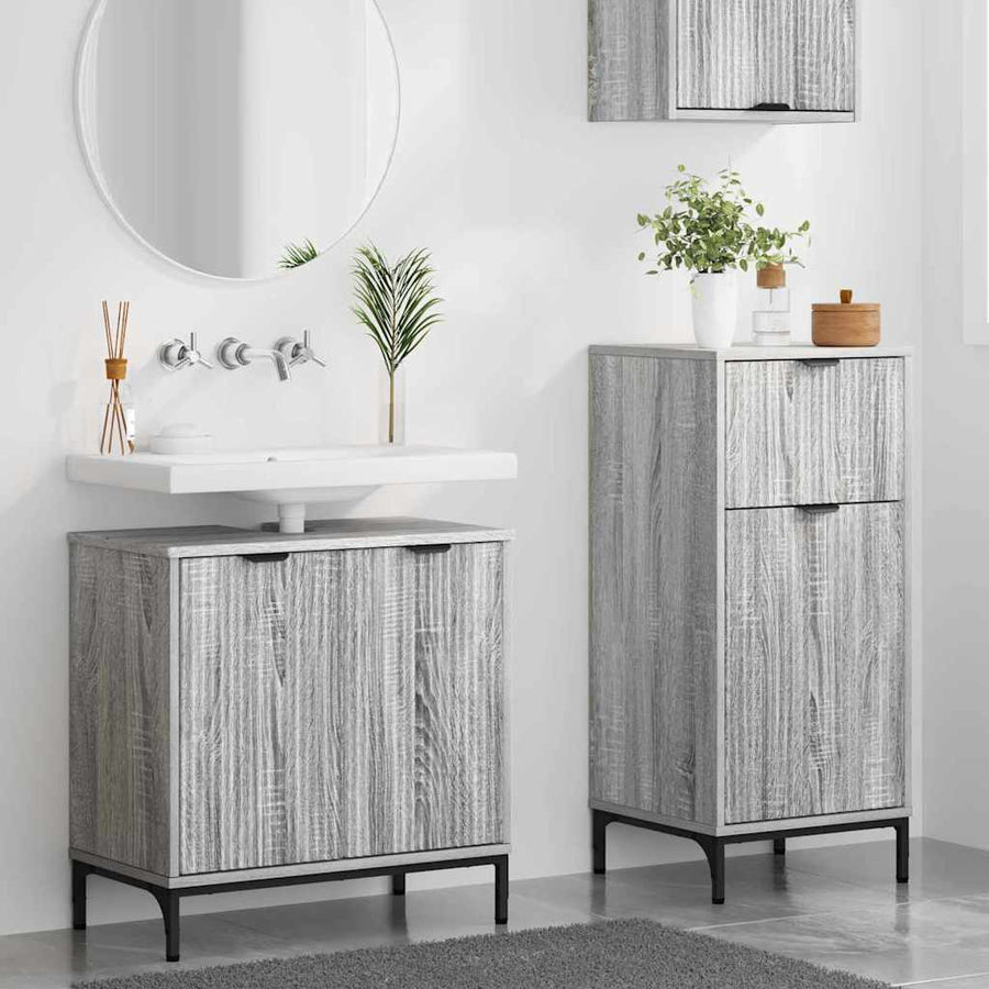Badkamermeubelset 2 pcs Grijs Sonoma Geperst Hout en Metaal