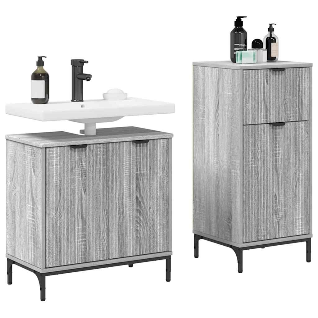Badkamermeubelset 2 pcs Grijs Sonoma Geperst Hout en Metaal