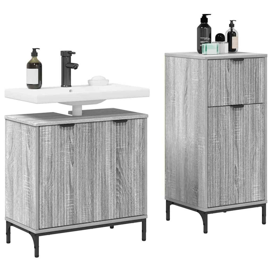 Badkamermeubelset 2 pcs Grijs Sonoma Geperst Hout en Metaal