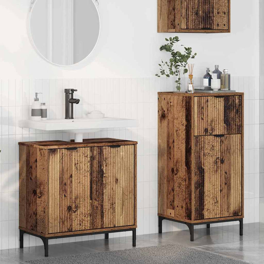 Badkamermeubelset 2 pcs Oud Hout Geperst Hout en Metaal