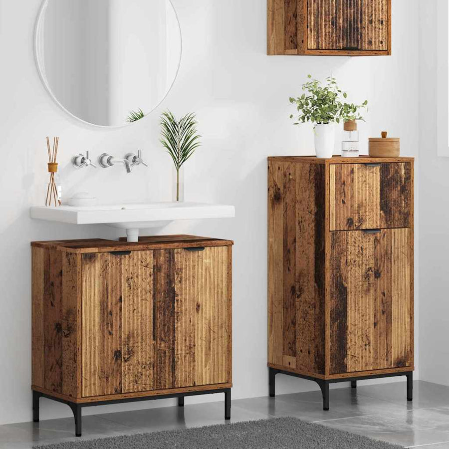 Badkamermeubelset 2 pcs Oud Hout Geperst Hout en Metaal