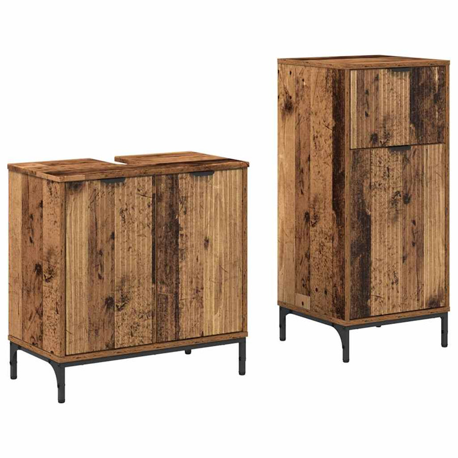 Badkamermeubelset 2 pcs Oud Hout Geperst Hout en Metaal