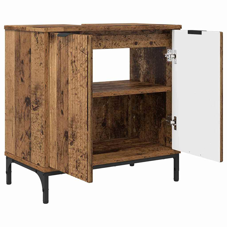 Badkamermeubelset 2 pcs Oud Hout Geperst Hout en Metaal