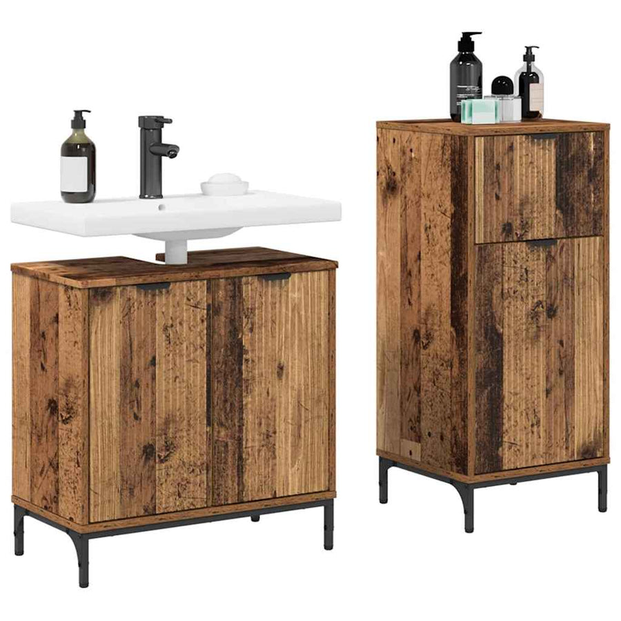 Badkamermeubelset 2 pcs Oud Hout Geperst Hout en Metaal