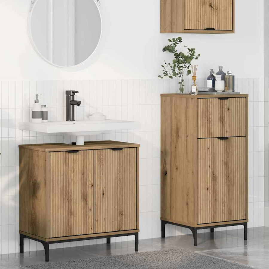 Badkamermeubelset 2 pcs Artisan Eiken Geperst Hout en Metaal