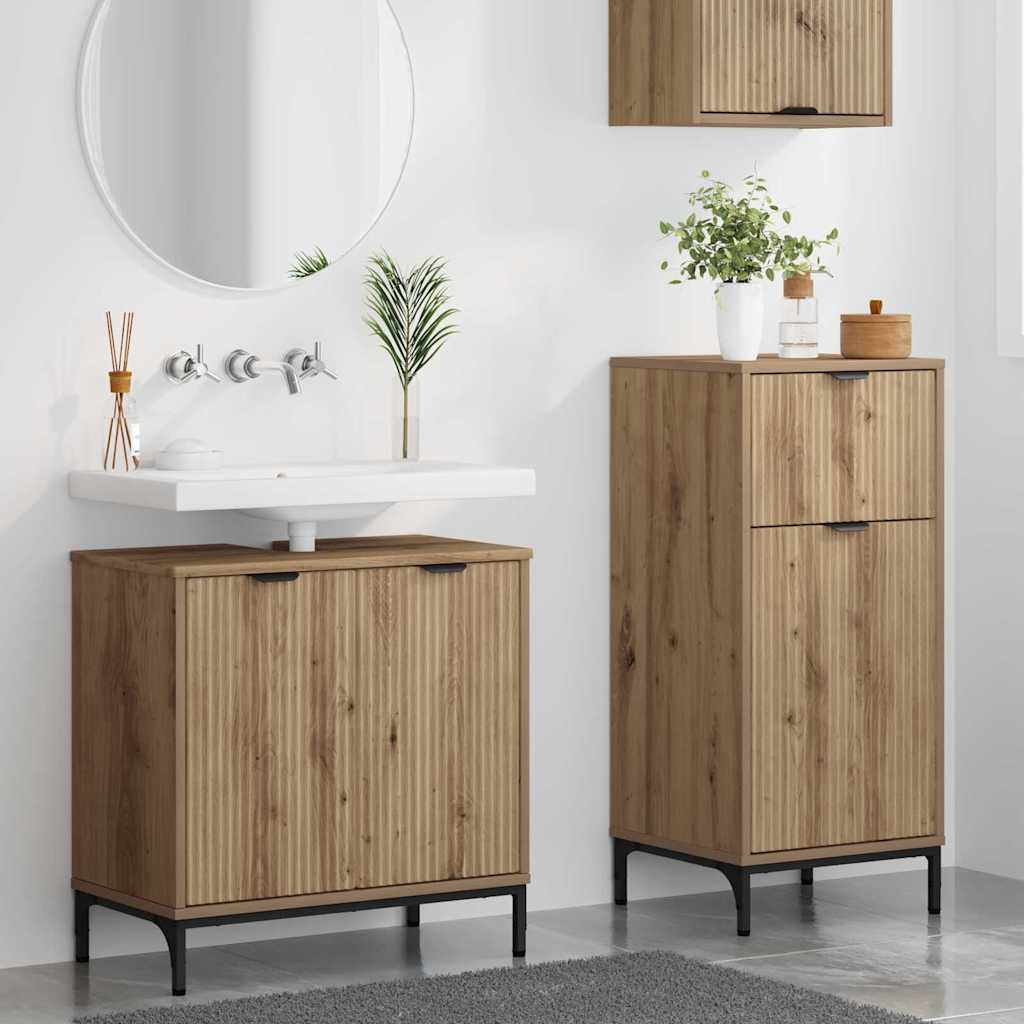 Badkamermeubelset 2 pcs Artisan Eiken Geperst Hout en Metaal