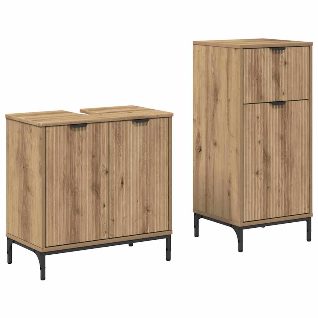 Badkamermeubelset 2 pcs Artisan Eiken Geperst Hout en Metaal