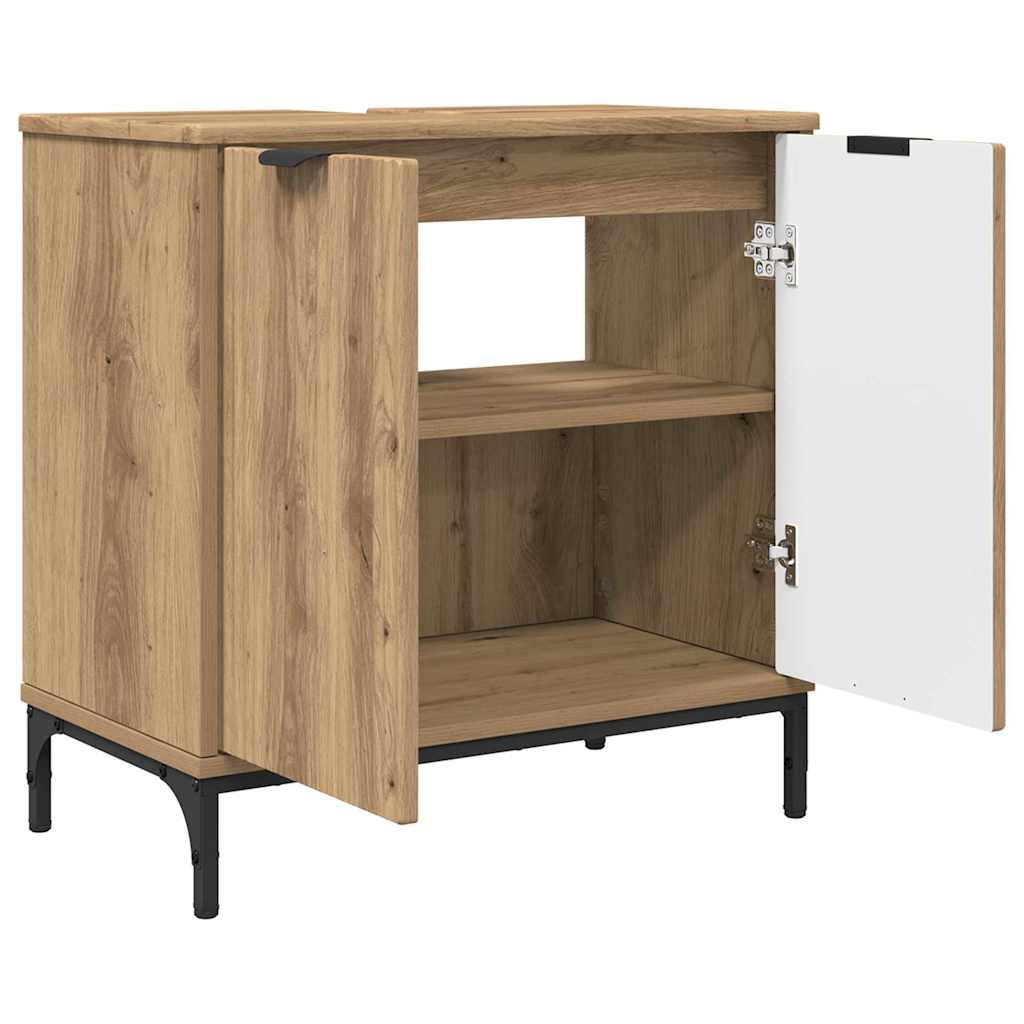Badkamermeubelset 2 pcs Artisan Eiken Geperst Hout en Metaal