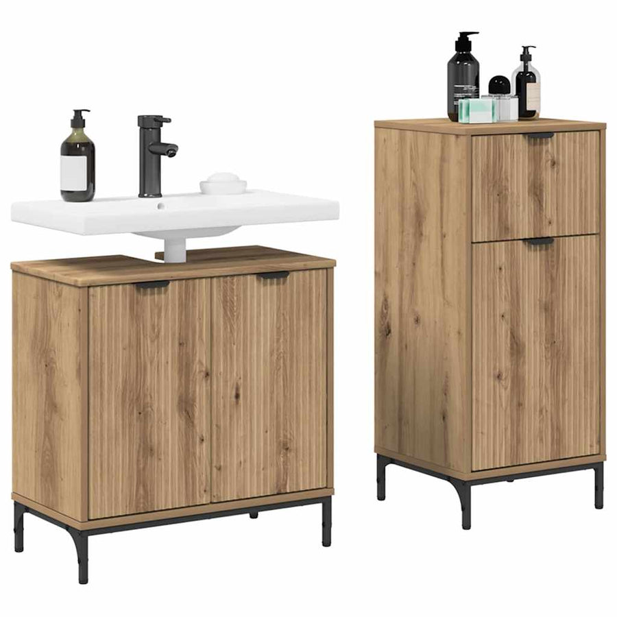 Badkamermeubelset 2 pcs Artisan Eiken Geperst Hout en Metaal
