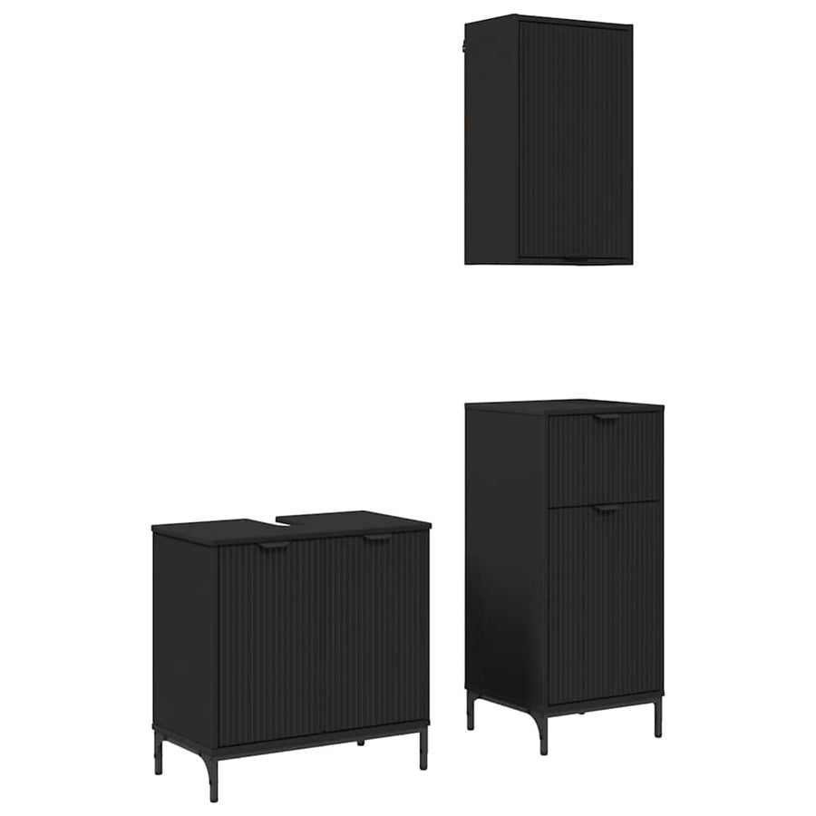 Badkamermeubelset met lade 3 pcs Zwart Geperst Hout en Metaal