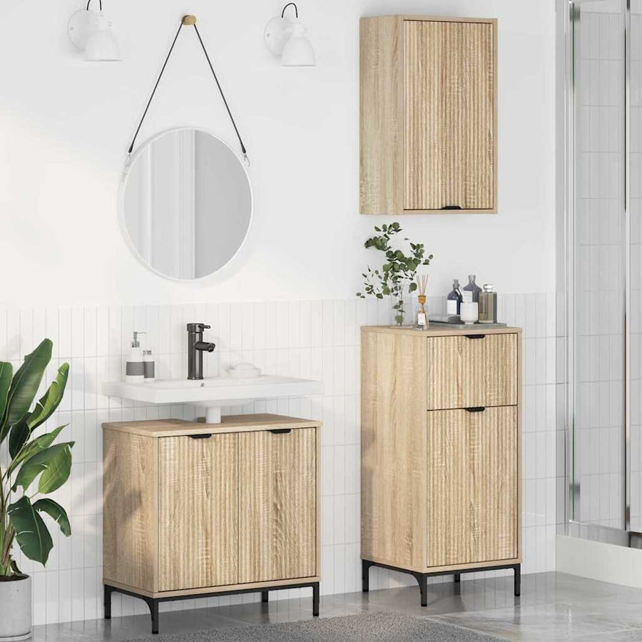 Badkamermeubelset met lade 3 pcs Sonoma eiken Bewerkt hout