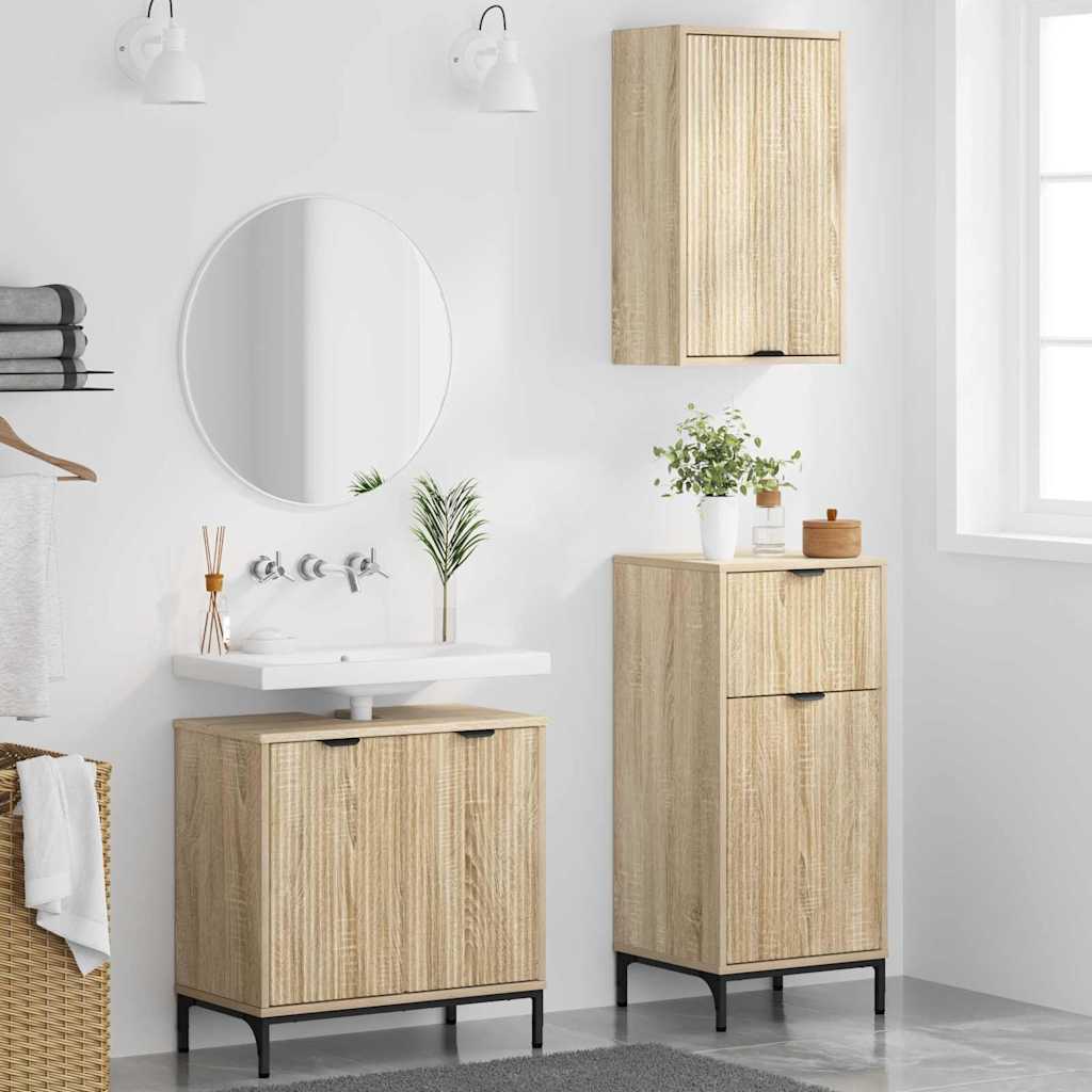 Badkamermeubelset met lade 3 pcs Sonoma eiken Bewerkt hout