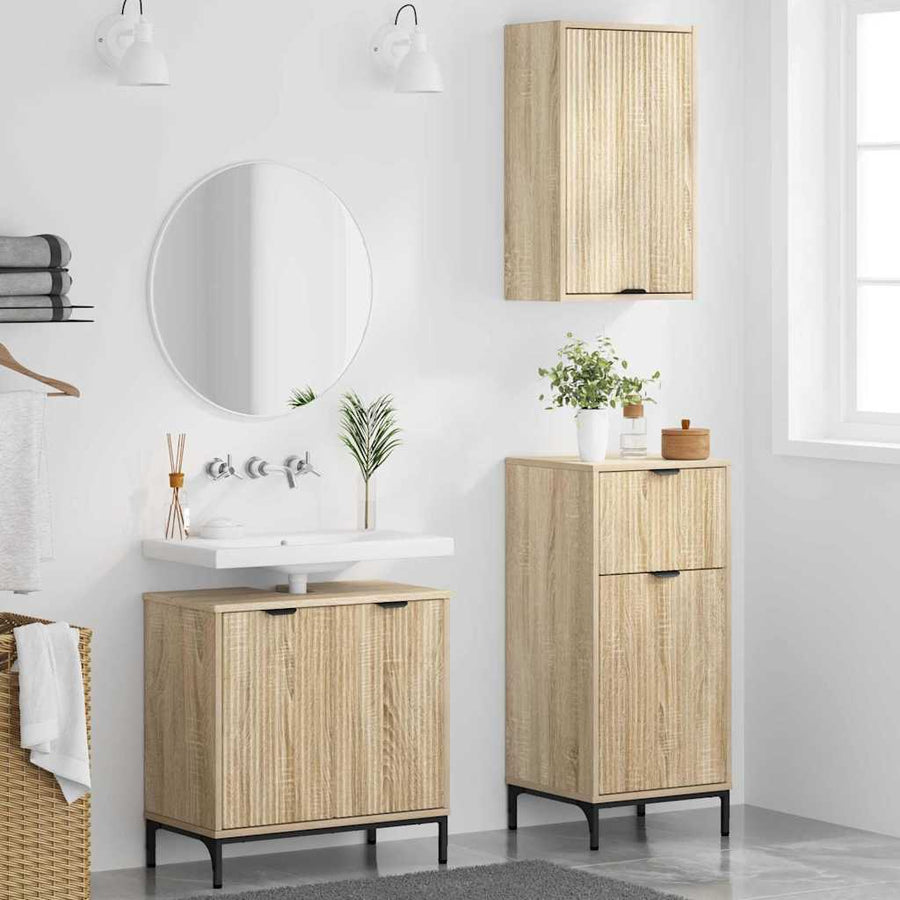 Badkamermeubelset met lade 3 pcs Sonoma eiken Bewerkt hout