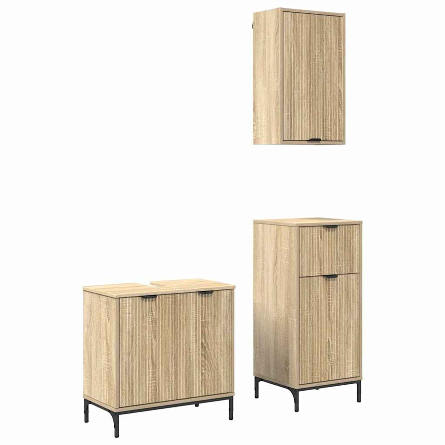Badkamermeubelset met lade 3 pcs Sonoma eiken Bewerkt hout