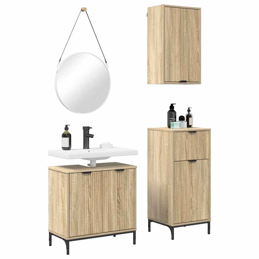 Badkamermeubelset met lade 3 pcs Sonoma eiken Bewerkt hout