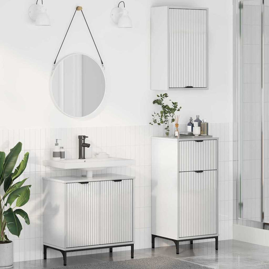 Badkamermeubelset met lade 3 pcs Hoogglans wit Bewerkt hout