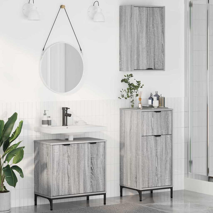 Badkamermeubelset met lade 3 pcs Grijs sonoma Bewerkt hout