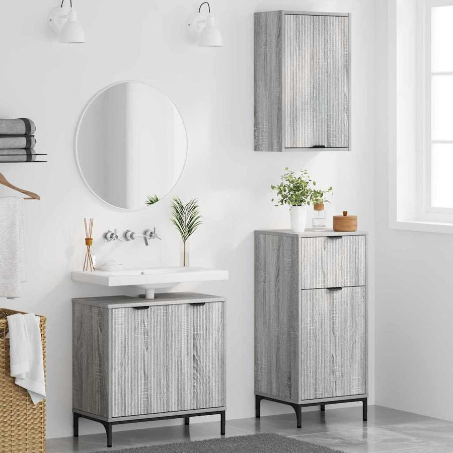 Badkamermeubelset met lade 3 pcs Grijs sonoma Bewerkt hout