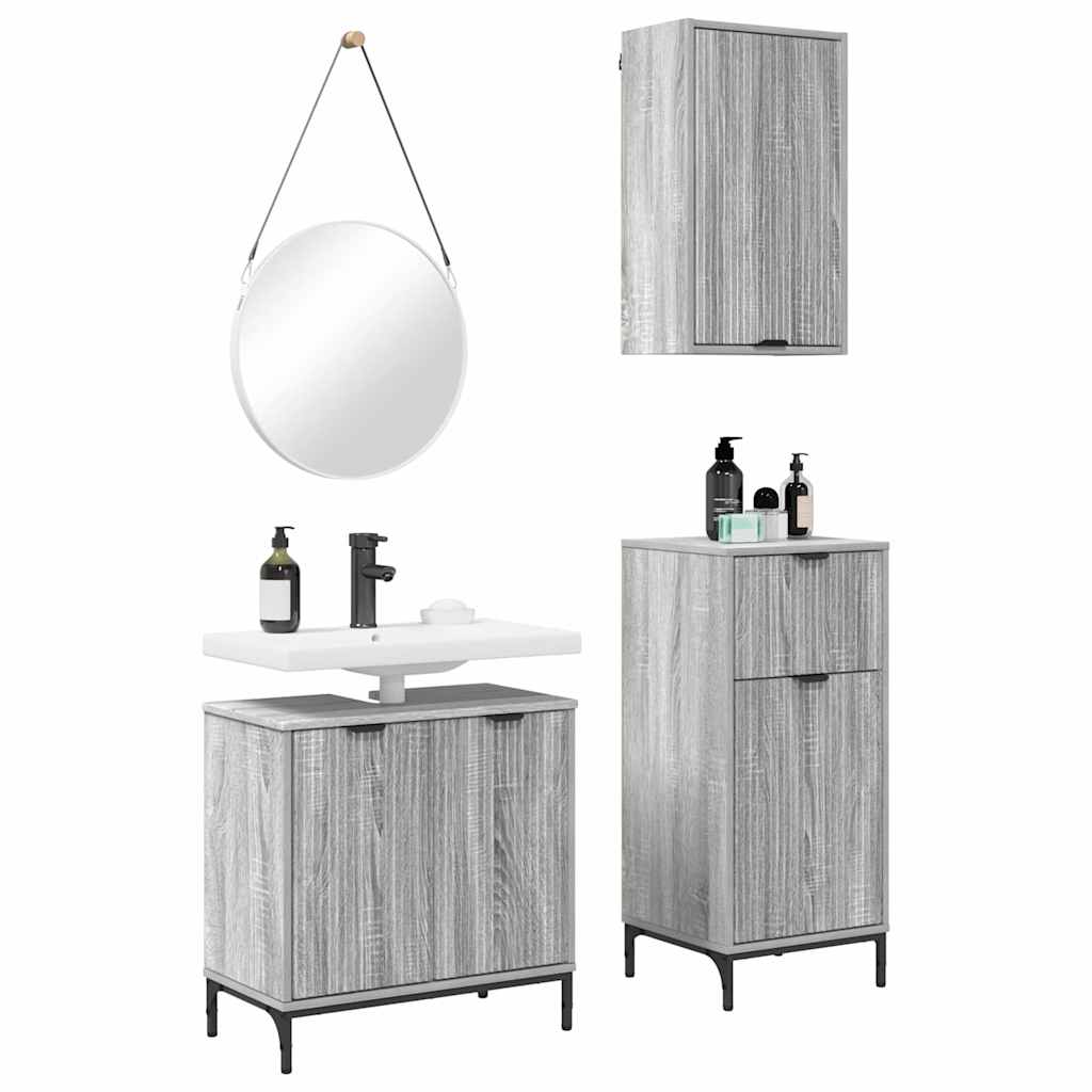Badkamermeubelset met lade 3 pcs Grijs sonoma Bewerkt hout