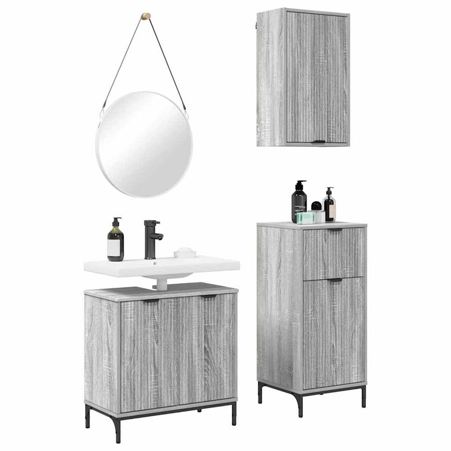 Badkamermeubelset met lade 3 pcs Grijs sonoma Bewerkt hout
