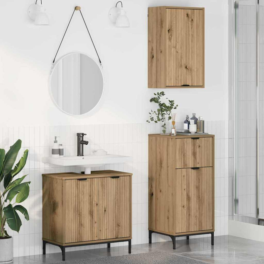 Badkamermeubelset 3 pcs Artisan Eiken Geperst Hout en Metaal
