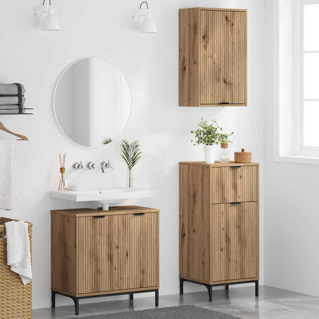 Badkamermeubelset 3 pcs Artisan Eiken Geperst Hout en Metaal