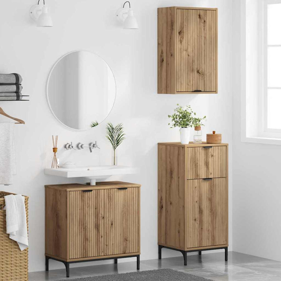 Badkamermeubelset 3 pcs Artisan Eiken Geperst Hout en Metaal