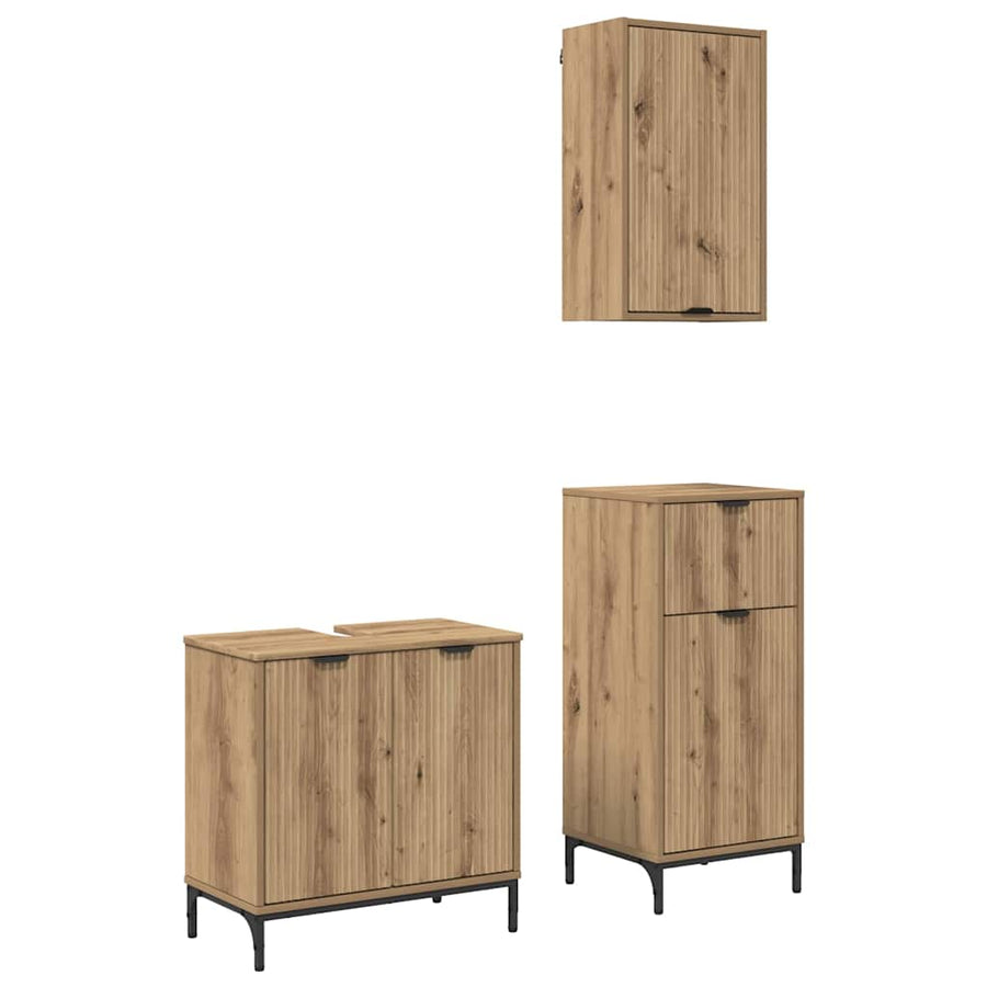 Badkamermeubelset 3 pcs Artisan Eiken Geperst Hout en Metaal
