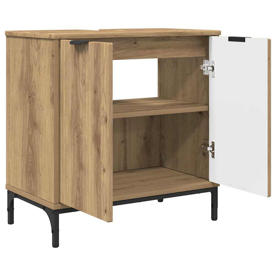 Badkamermeubelset 3 pcs Artisan Eiken Geperst Hout en Metaal
