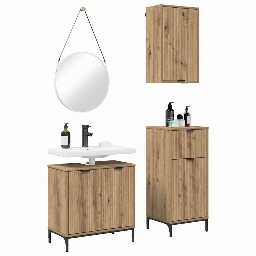Badkamermeubelset 3 pcs Artisan Eiken Geperst Hout en Metaal